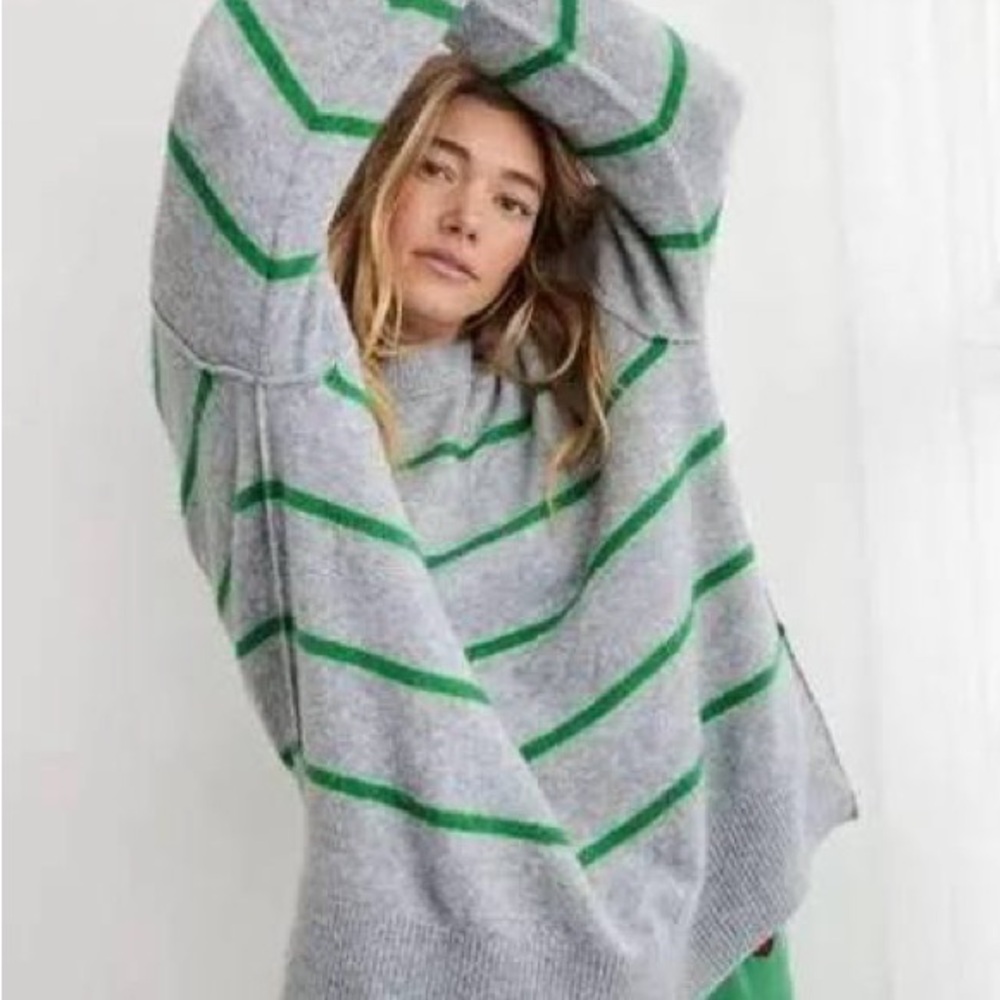 AERIE Striped Gray and Green Sweater BNWT Oversize